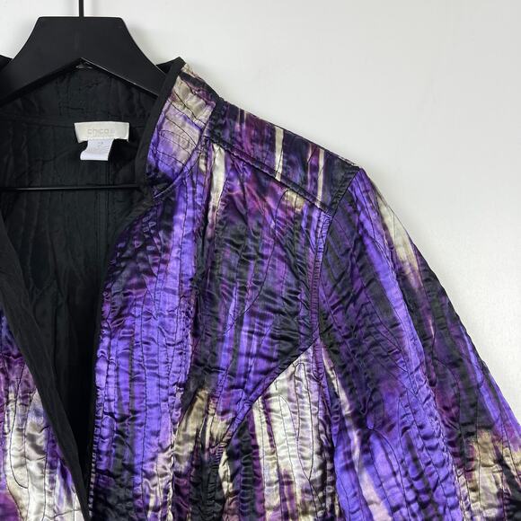 Chico’s Size 2 (L/12) Quilted Jacket Polyester Purple Lightweight Open Front - Picture 3 of 9